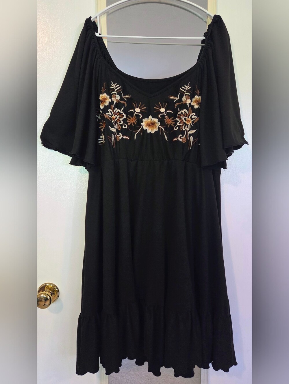 Verdusa Western Boho Cowgirl Black Floral Embroidered Off-Shoulder Dress Plus 4x